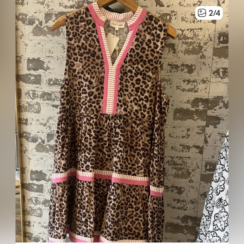 Leopard Print Sleeveless Dress | Pink & White Accents | NWT | Entro | Size large
